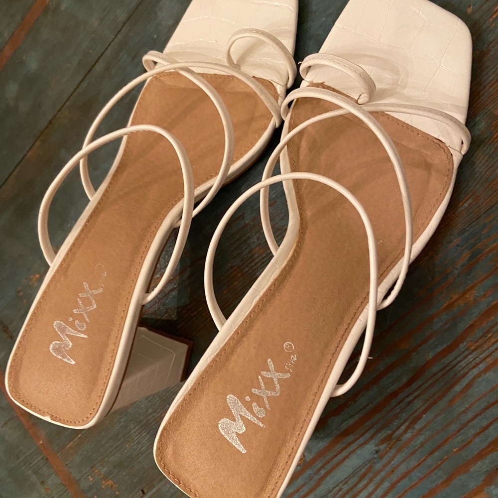 Strappy White Sandal Mules Heels